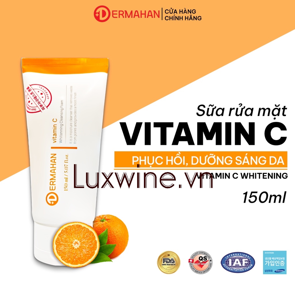 Sữa Rửa Mặt Phục hồi, Dưỡng Sáng Da Dermahan Vitamin C Whitening Cleansing Foam 150ml