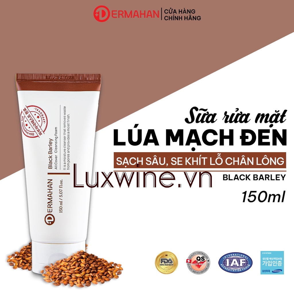 Sữa Rửa Mặt Lúa Mạch Đen Sạch Sâu, Se Khít Lỗ Chân Lông – Dermahan Black Barley All Cover Cleansing Foam